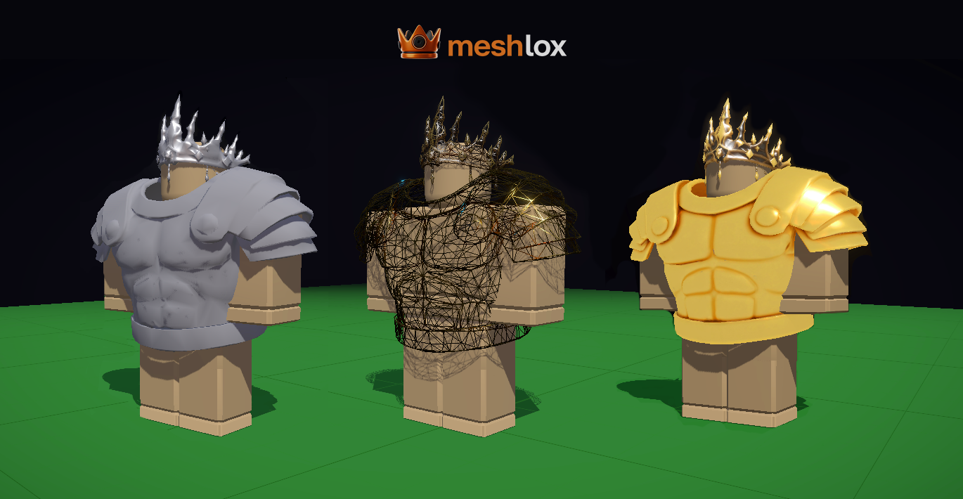 Neon low-poly Roblox sword and hat floating above a glowing baseplate — AI-generated 3D model preview